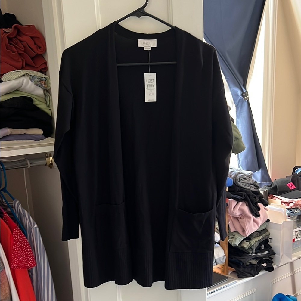 Loft Black Open Front Cardigan